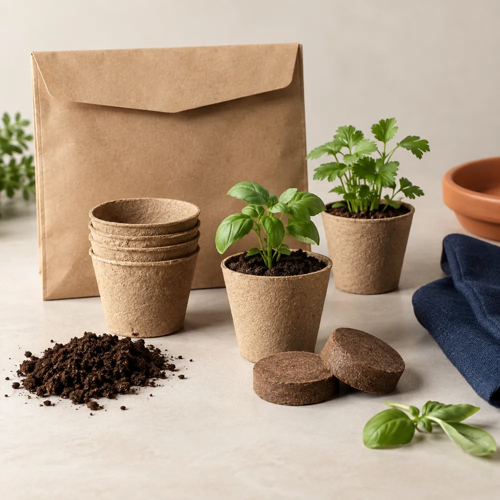 Kit per coltivare erbe aromatiche — Semi, vasetti e substrato da documentare