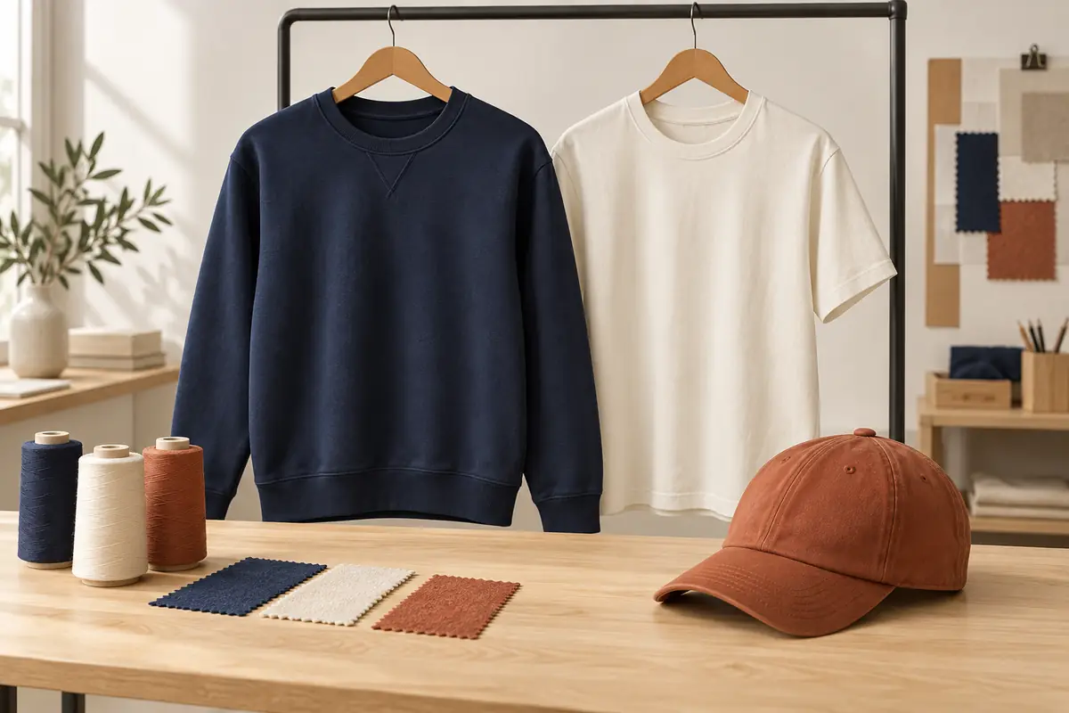 Abgestimmtes Sweatshirt, T-Shirt und Cap für ein Team